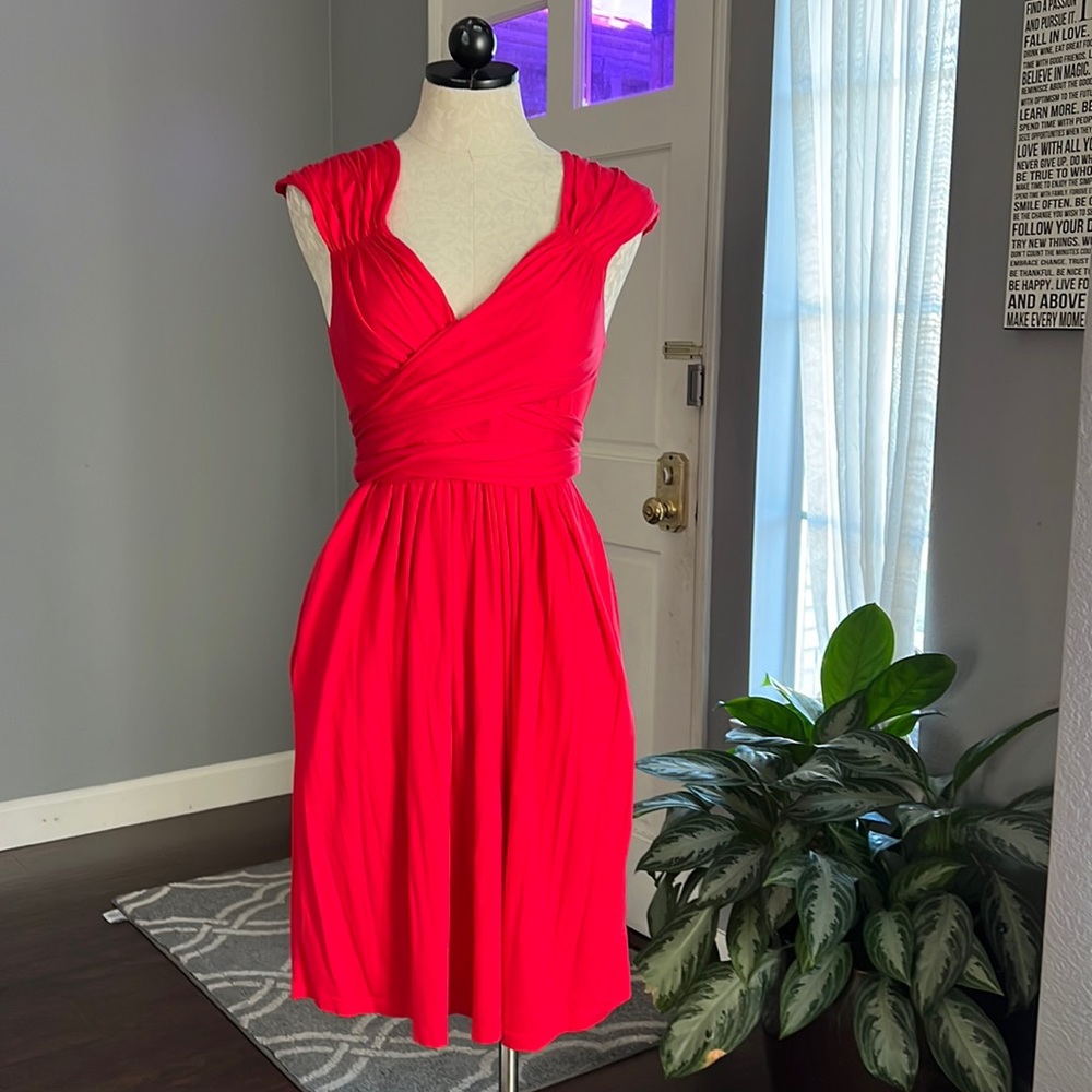 DKNY Red Waist Tie Dress